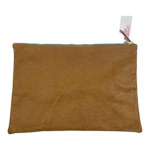 NWT Clare Vivier Large Camel Brown Leather Clutch Pouch Zip Top 17" Laptop?